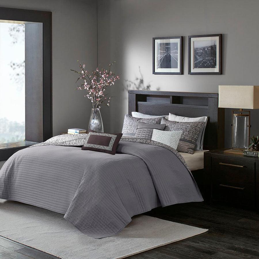 Rhapsody King/California King 6 Piece Reversible Jacquard Coverlet Set Gray & Taupe Olliix.com