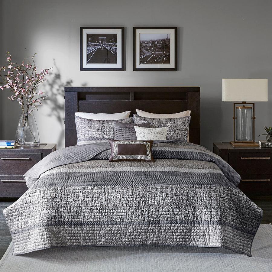 Rhapsody King/California King 6 Piece Reversible Jacquard Coverlet Set Gray & Taupe Olliix.com