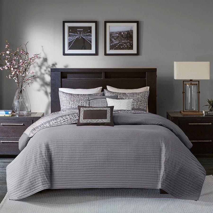 Rhapsody King/California King 6 Piece Reversible Jacquard Coverlet Set Gray & Taupe Olliix.com