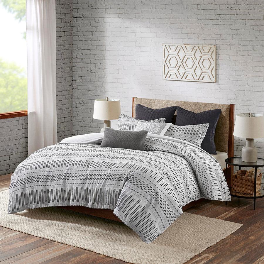 Rhea Cotton 20" D Jacquard Comforter Mini Set Gray Full/Queen Olliix.com