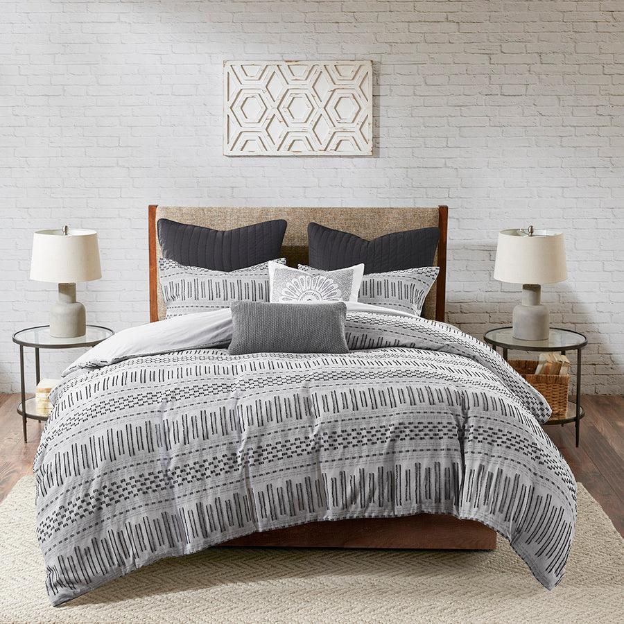 Rhea Cotton 20" D Jacquard Comforter Mini Set Gray Full/Queen Olliix.com