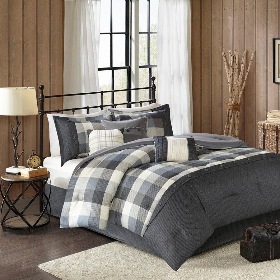 Ridge 7 Piece Herringbone 36 " W Comforter Set Gray King Olliix.com