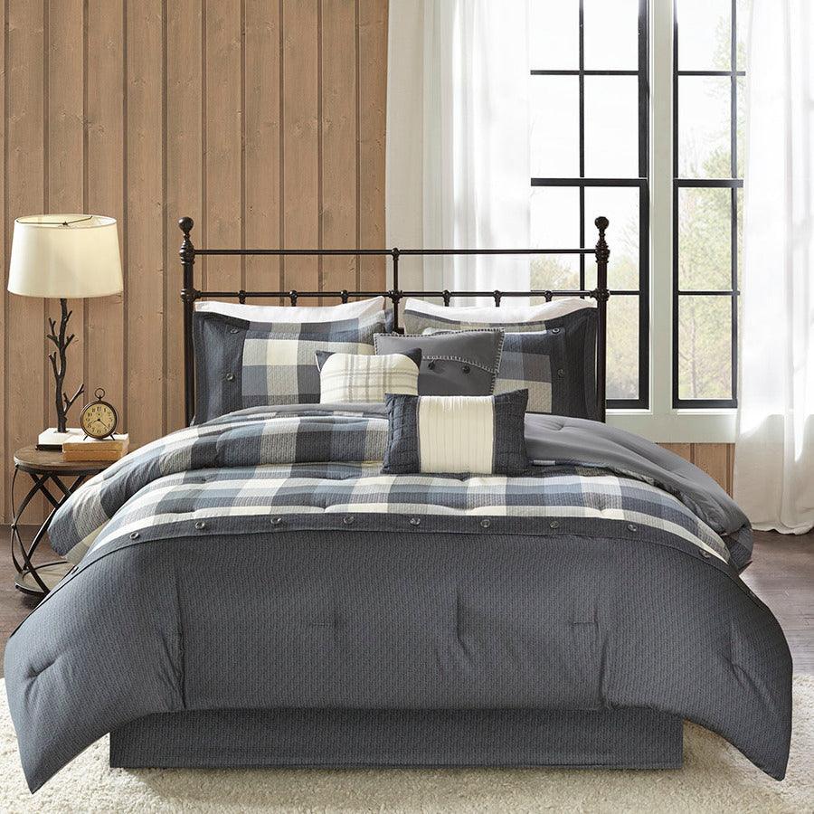 Ridge 7 Piece Herringbone 36 " W Comforter Set Gray King Olliix.com