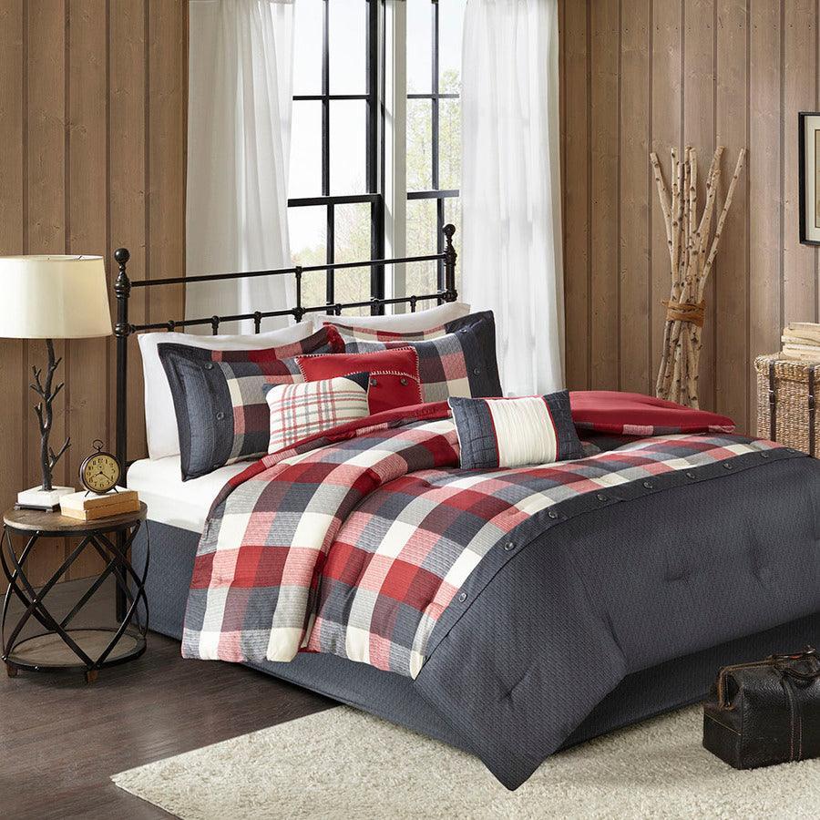 Ridge 7 Piece Herringbone Comforter Set Red King Olliix.com