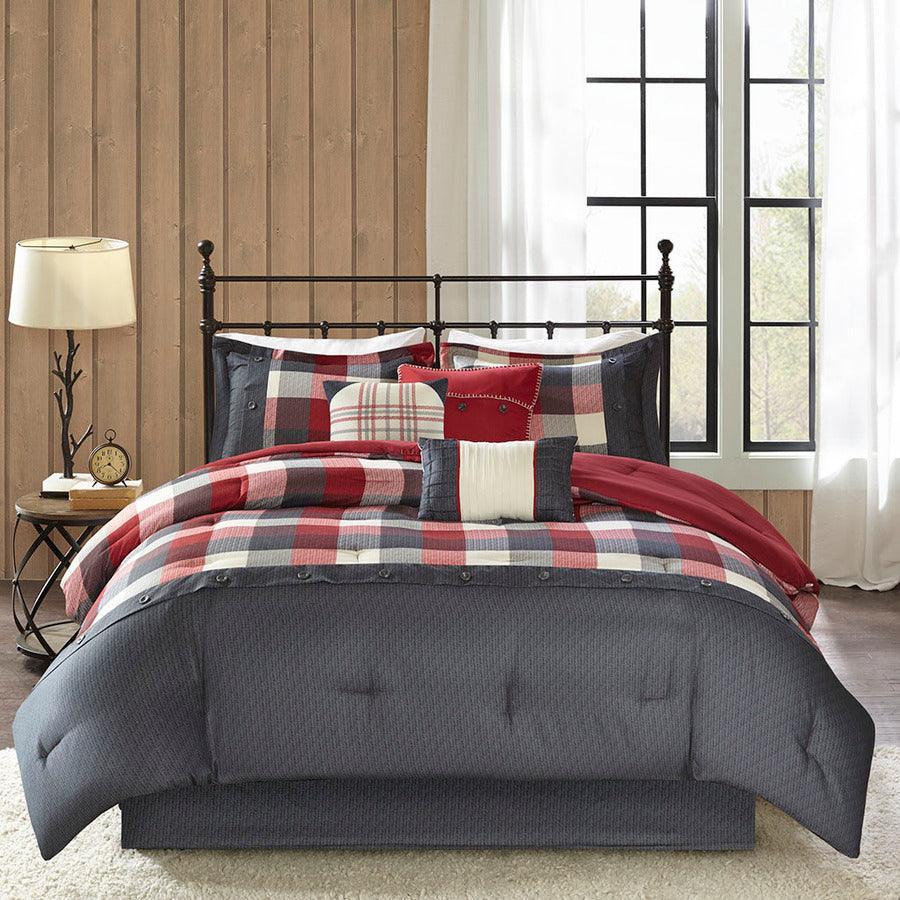 Ridge 7 Piece Herringbone Comforter Set Red King Olliix.com