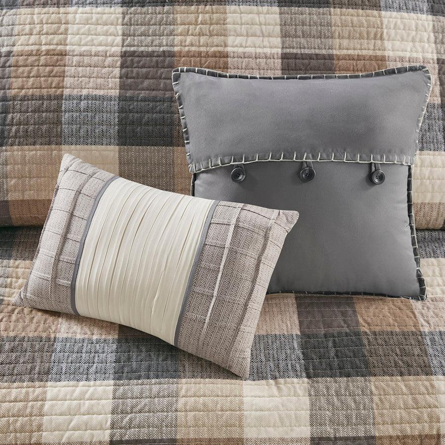 Ridge King/California King 6 Piece Reversible Herringbone Coverlet Set Neutral Olliix.com