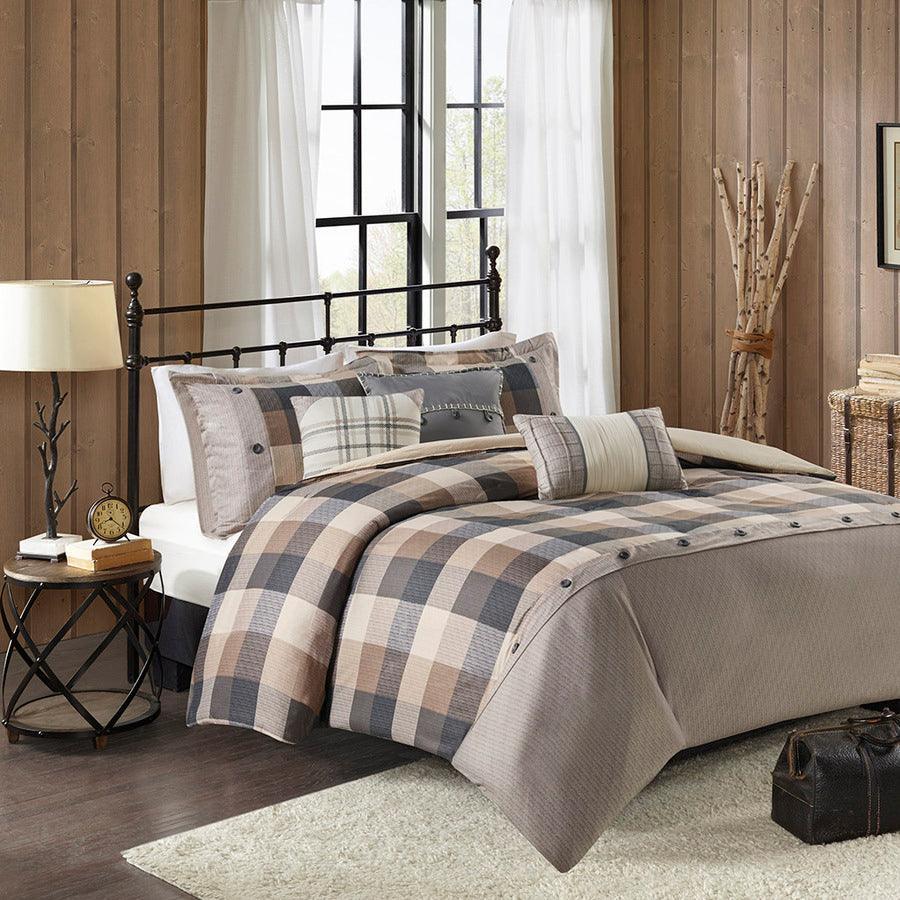 Ridge Lodge/Cabin 6 Piece Herringbone Duvet Cover Set Full/Queen Neutral Olliix.com