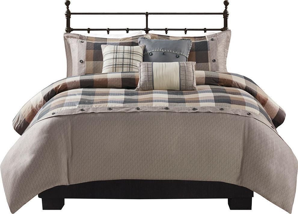 Ridge Lodge/Cabin 6 Piece Herringbone Duvet Cover Set Full/Queen Neutral Olliix.com