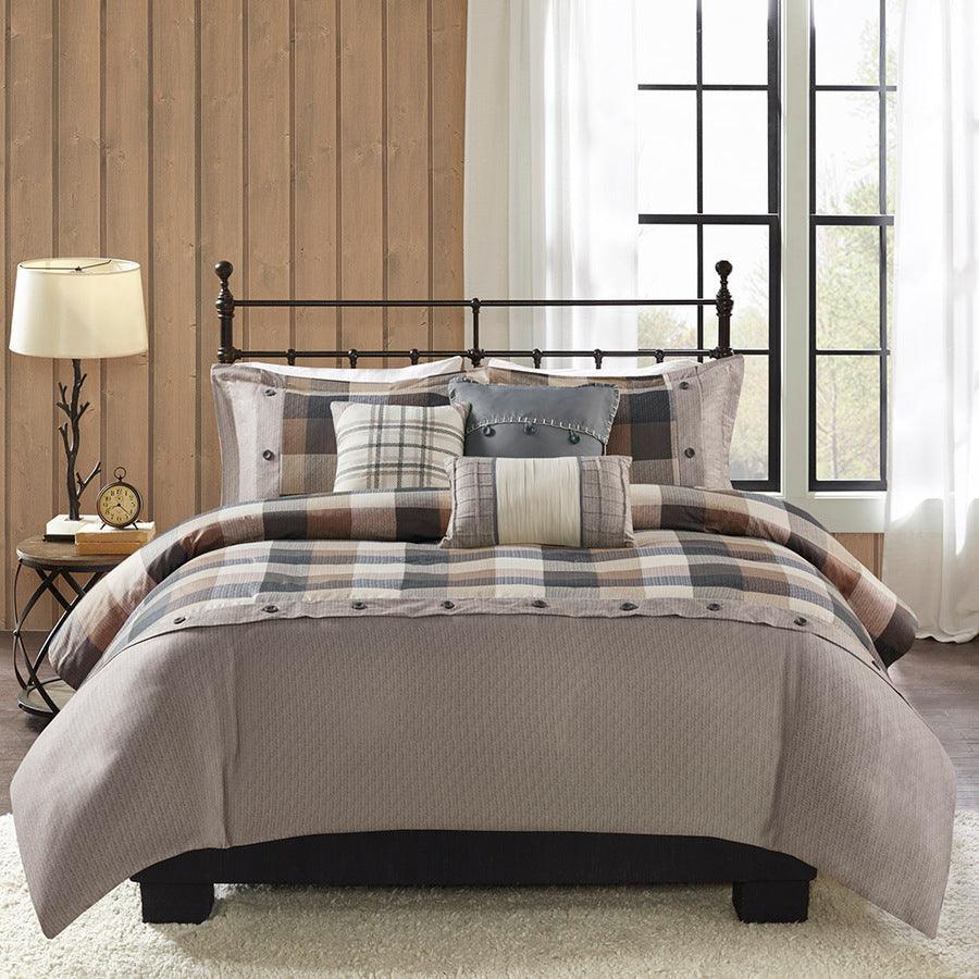 Ridge Lodge/Cabin 6 Piece Herringbone Duvet Cover Set Full/Queen Neutral Olliix.com