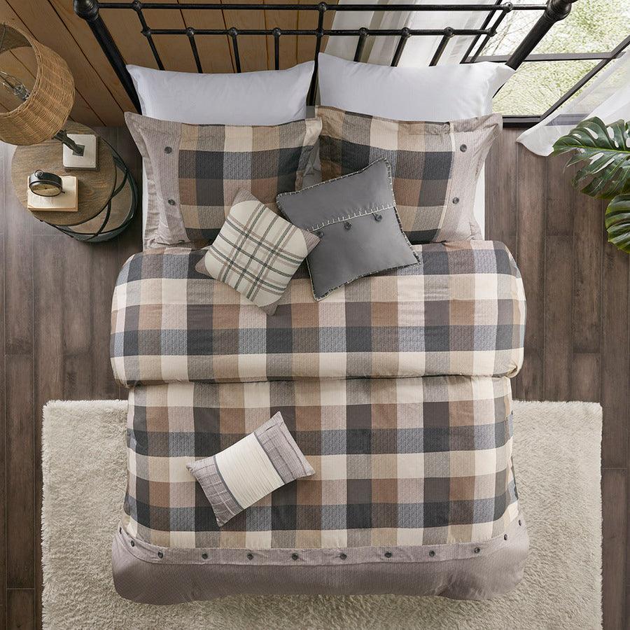 Ridge Lodge/Cabin 6 Piece Herringbone Duvet Cover Set Full/Queen Neutral Olliix.com