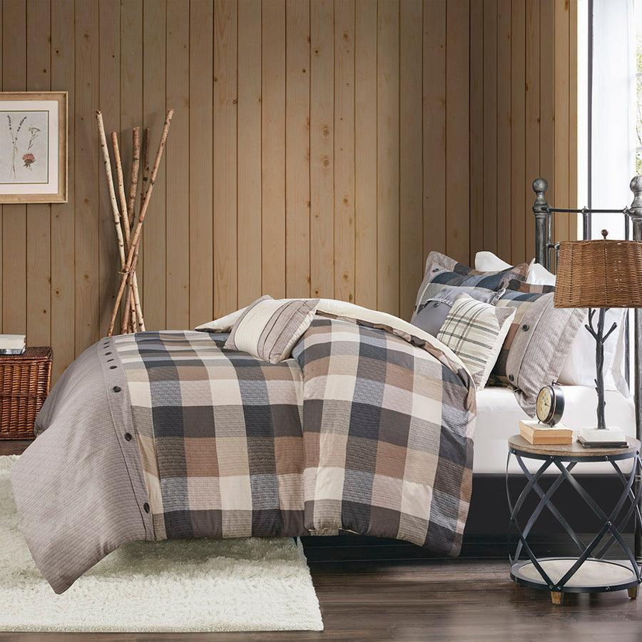 Ridge Lodge/Cabin 6 Piece Herringbone Duvet Cover Set Full/Queen Neutral Olliix.com