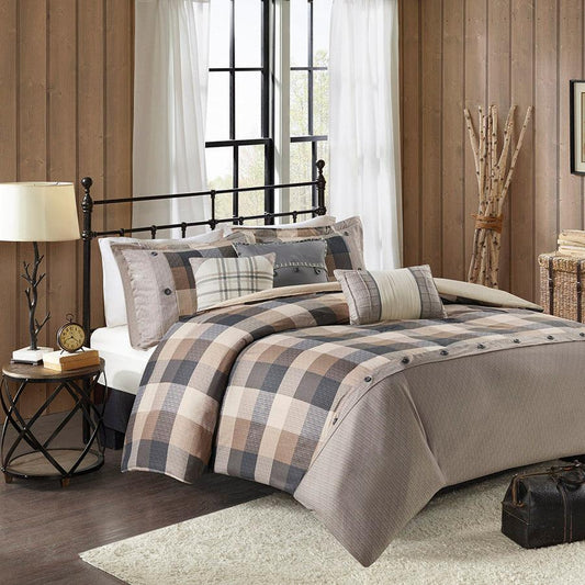 Ridge Lodge/Cabin 6 Piece Herringbone Duvet Cover Set King/Cal King Neutral Olliix.com