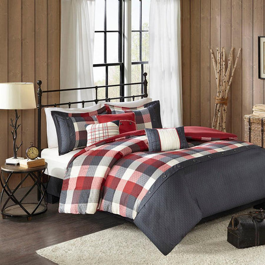 Ridge Lodge/Cabin 6 Piece Herringbone Duvet Cover Set King/Cal King Red Olliix.com