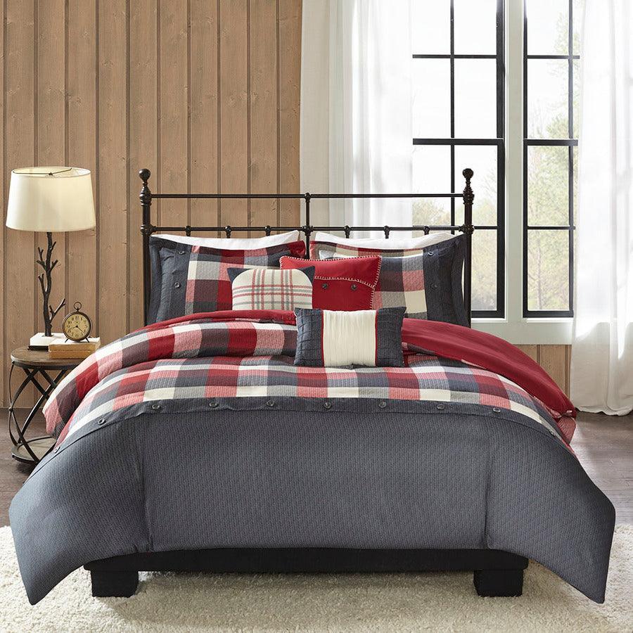 Ridge Lodge/Cabin 6 Piece Herringbone Duvet Cover Set King/Cal King Red Olliix.com