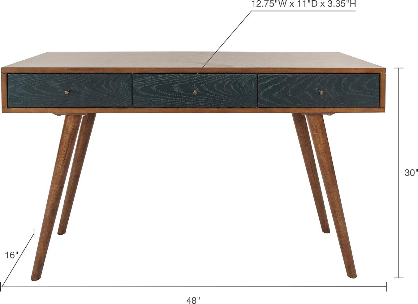 Rigby 3 Drawer Writing Desk Pecan & Blue Olliix.com