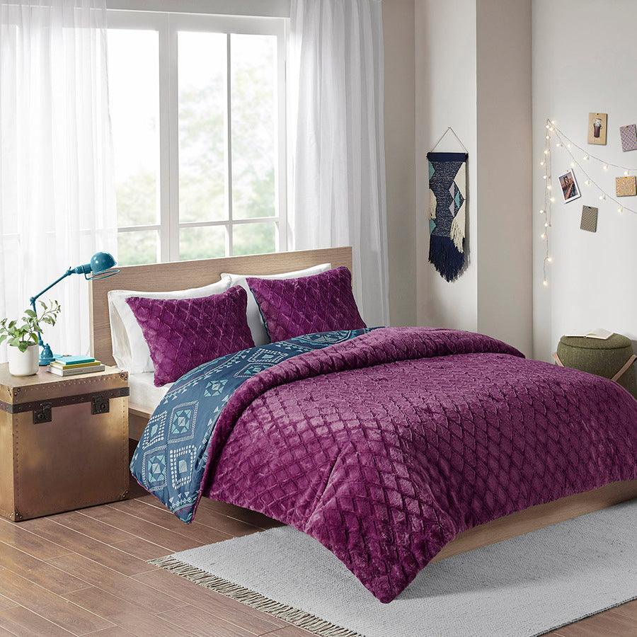 Ripley Reversible Comforter Mini Set Navy & Purple Full/Queen Olliix.com