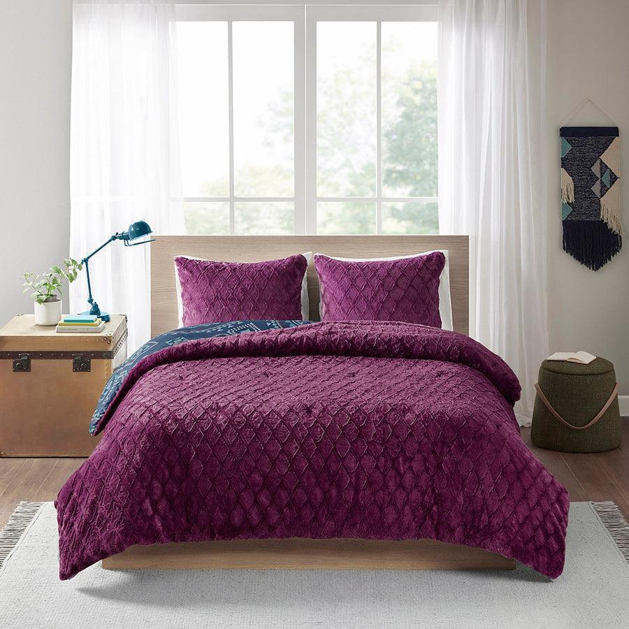 Ripley Reversible Comforter Mini Set Navy & Purple Full/Queen Olliix.com