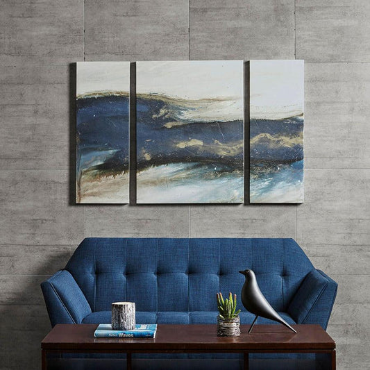 Rolling Waves Gel Coated Canvas-Set of Three Blue