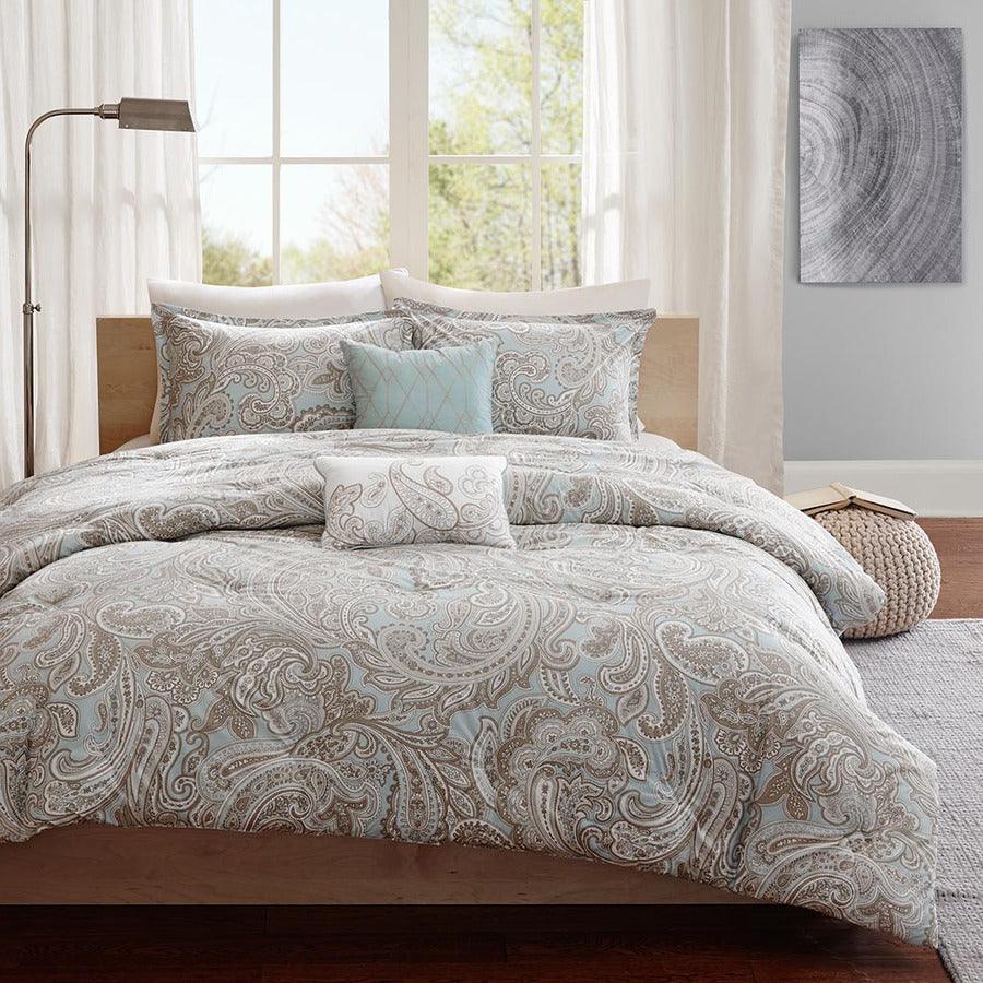 Ronan King/California King 5 Piece Cotton Comforter Set Blue Olliix.com