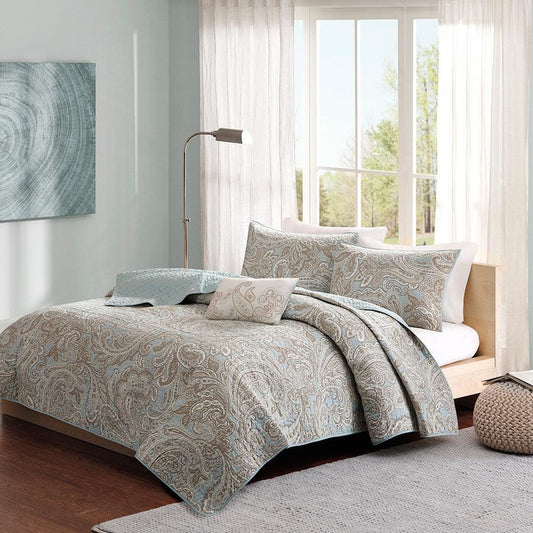 Ronan Transitional 4 Piece Coverlet Set Full/Queen Blue Olliix.com