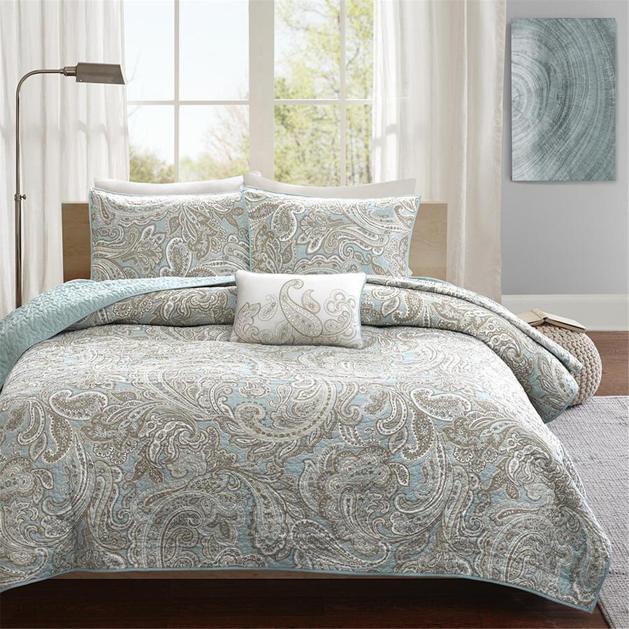 Ronan Transitional 4 Piece Coverlet Set Full/Queen Blue Olliix.com