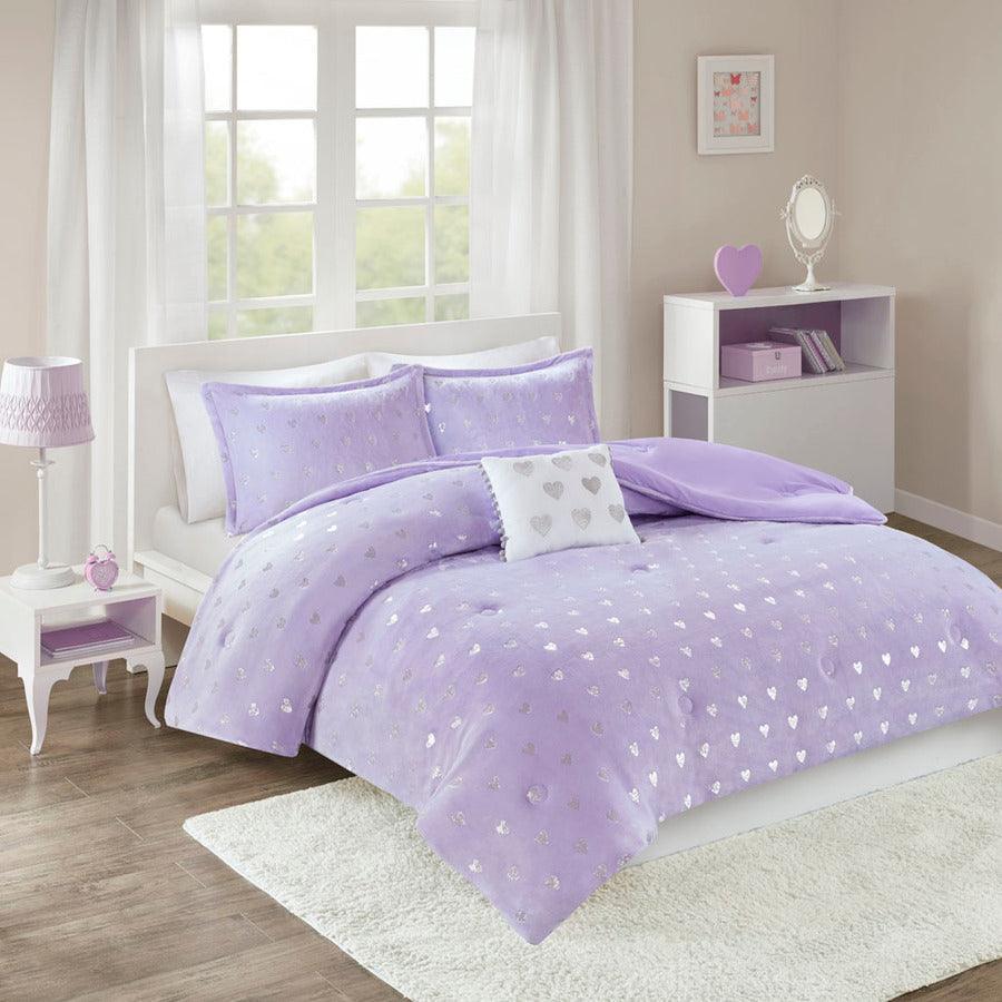 Rosalie Full/Queen Comforter (Set) Purple/Silver Olliix.com