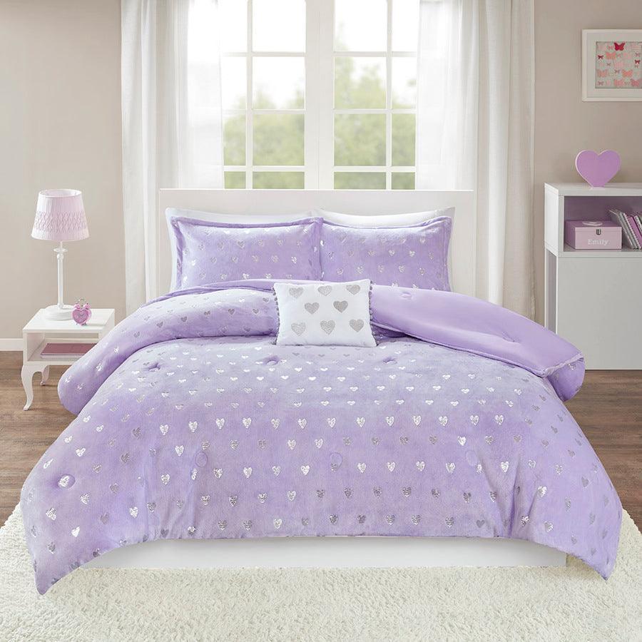 Rosalie Full/Queen Comforter (Set) Purple/Silver Olliix.com