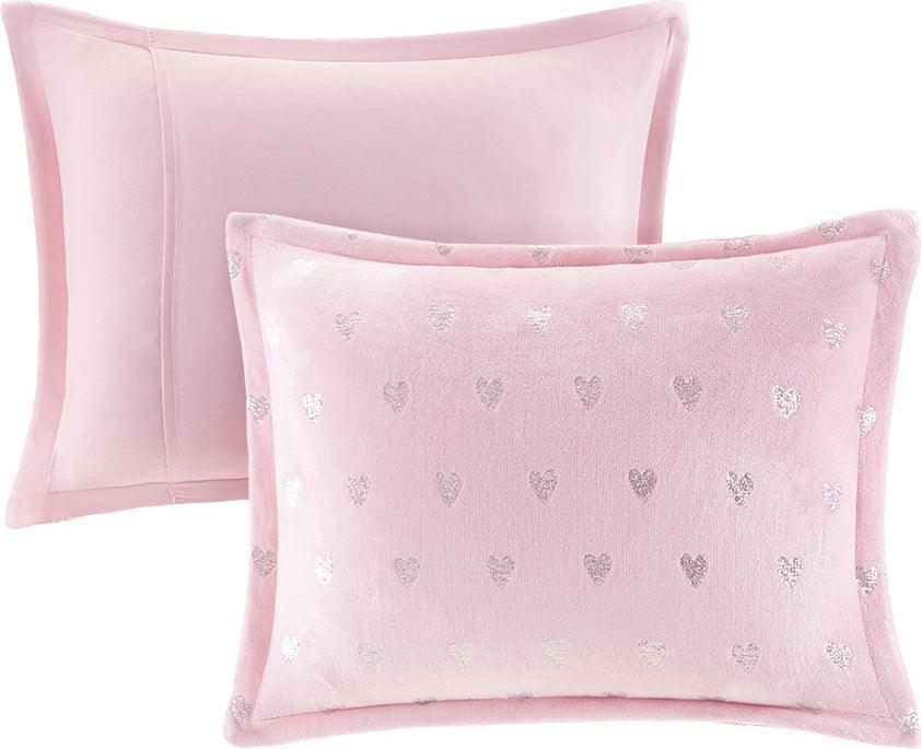 Rosalie Modern Metallic Printed Plush Comforter Set Pink | Silver Twin/Twin XL Olliix.com