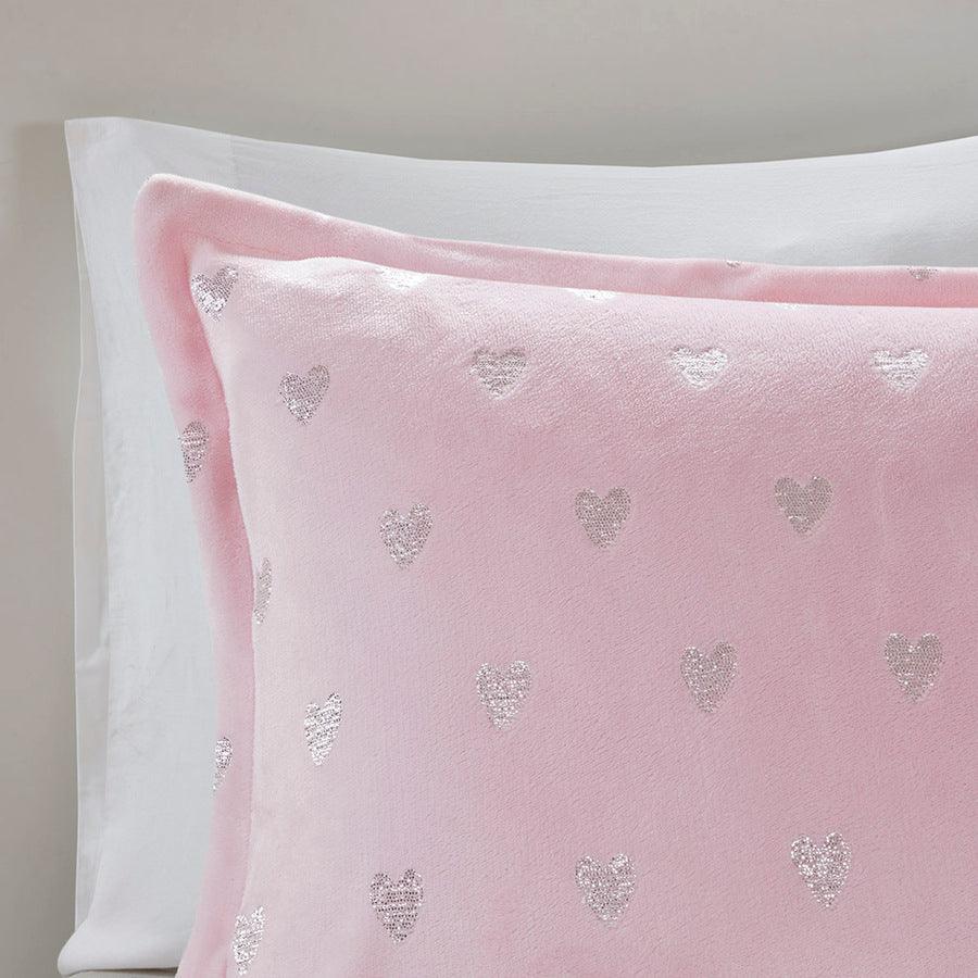 Rosalie Modern Metallic Printed Plush Comforter Set Pink | Silver Twin/Twin XL Olliix.com