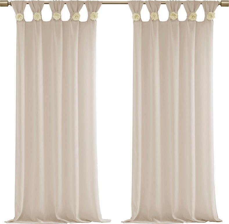 Rosette 63 H Floral Embellished Cuff Tab Top Solid Window Panel Linen Olliix.com