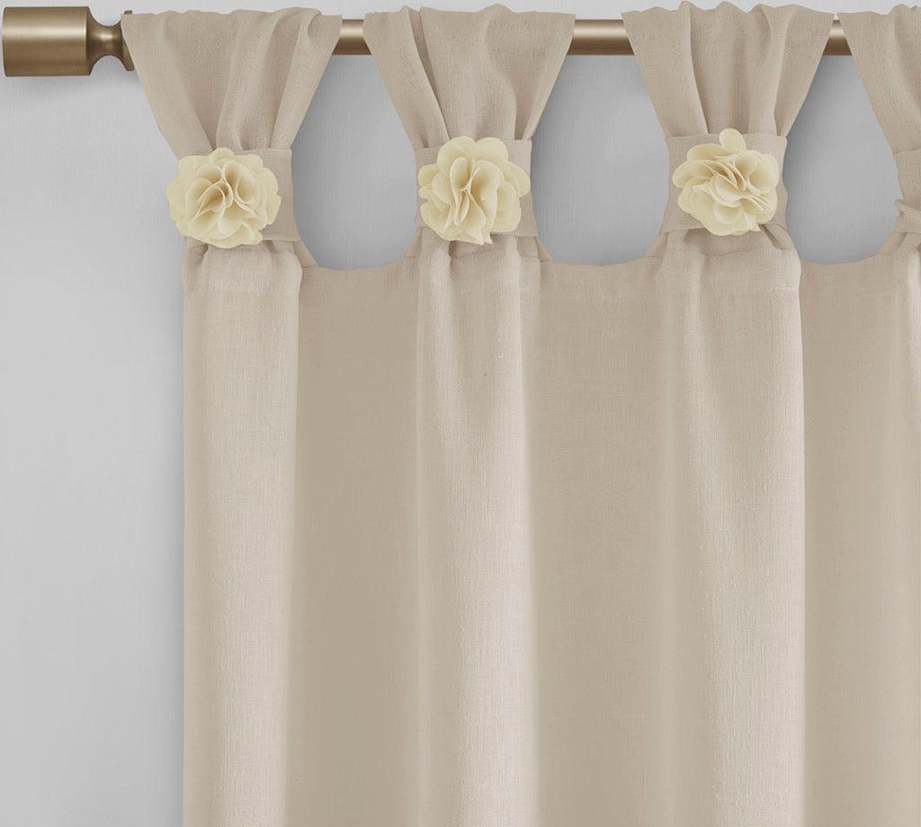 Rosette 63 H Floral Embellished Cuff Tab Top Solid Window Panel Linen Olliix.com