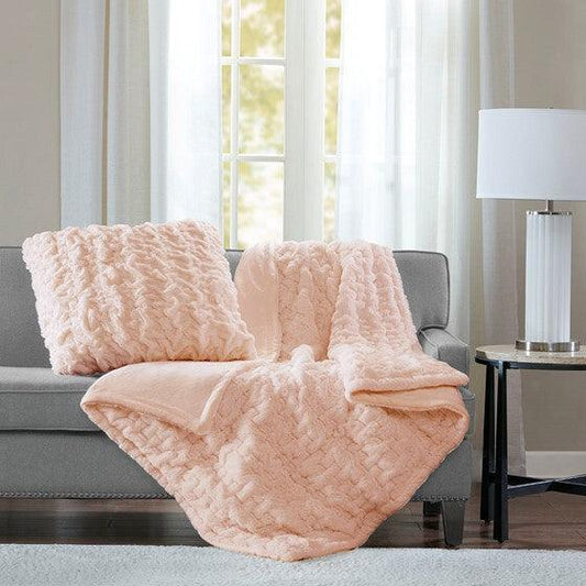 Ruched Fur Throw  Blush Olliix.com