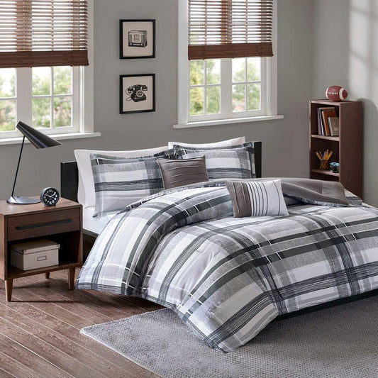 Rudy Casual Plaid Comforter Set Black Twin/Twin XL Olliix.com