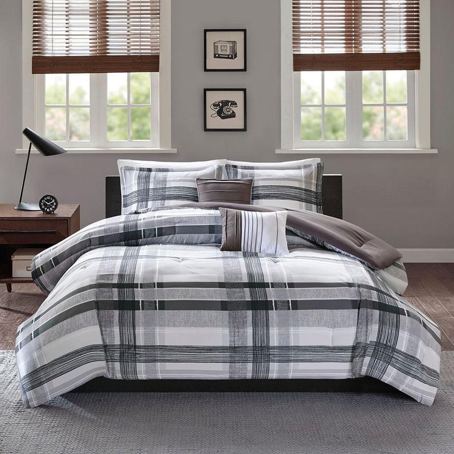 Rudy Casual Plaid Comforter Set Black Twin/Twin XL Olliix.com