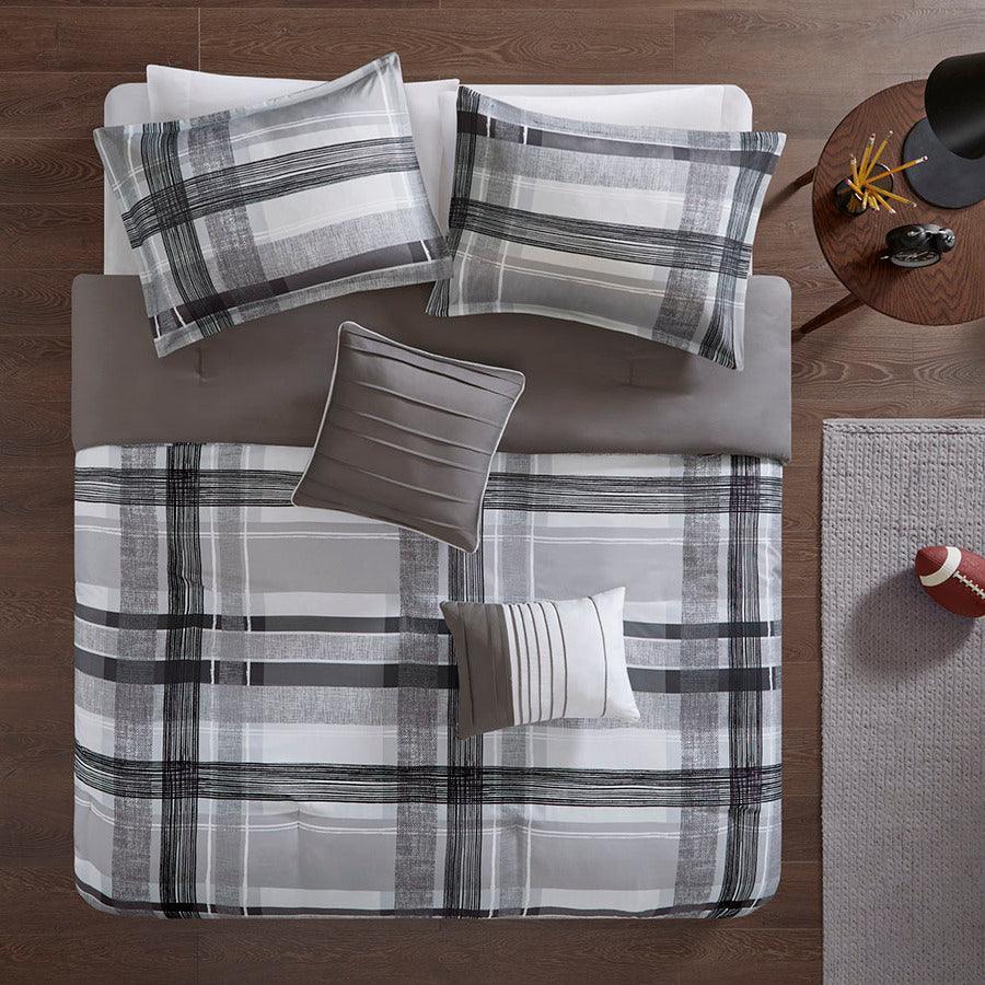 Rudy Casual Plaid Comforter Set Black Twin/Twin XL Olliix.com