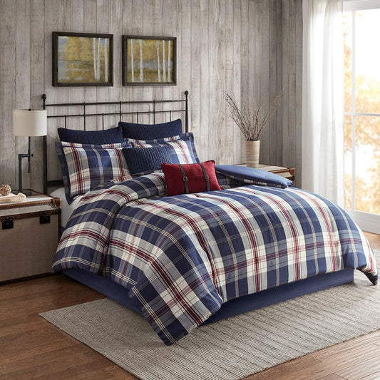 Ryland Full/Queen Oversized Plaid Print Comforter Set Blue Olliix.com