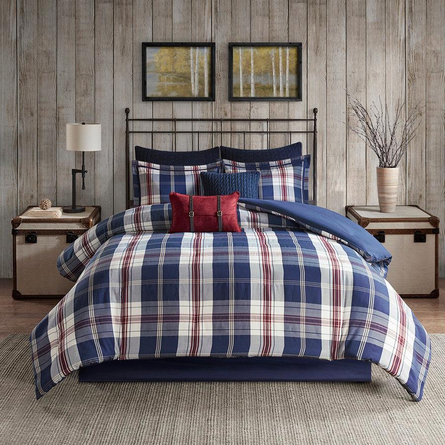 Ryland Full/Queen Oversized Plaid Print Comforter Set Blue Olliix.com