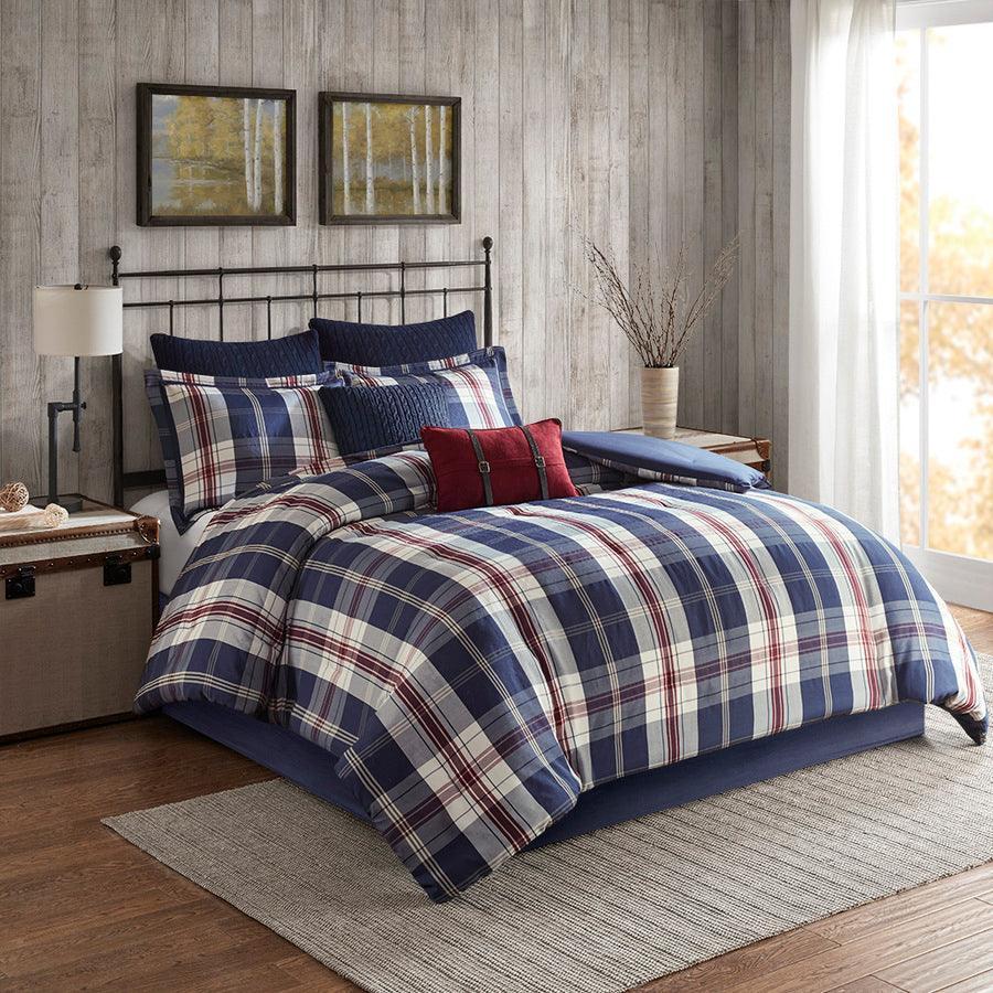 Ryland Transitional Oversized Plaid Print Comforter Set Blue King/Cal King Olliix.com