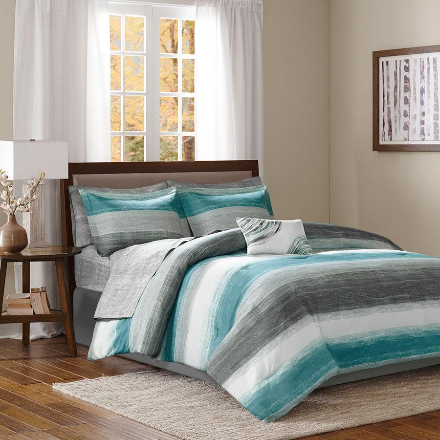 Saben 26 " W Complete Comforter and Cotton Sheet Set Aqua Queen Olliix.com