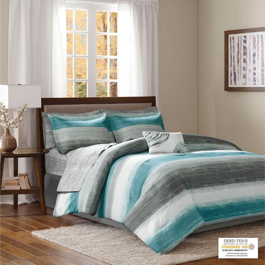 Saben 26 " W Complete Comforter and Cotton Sheet Set Aqua Queen Olliix.com