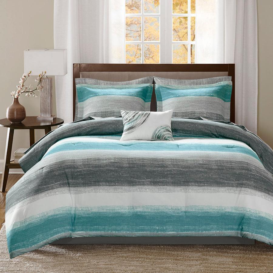 Saben 26 " W Complete Comforter and Cotton Sheet Set Aqua Queen Olliix.com