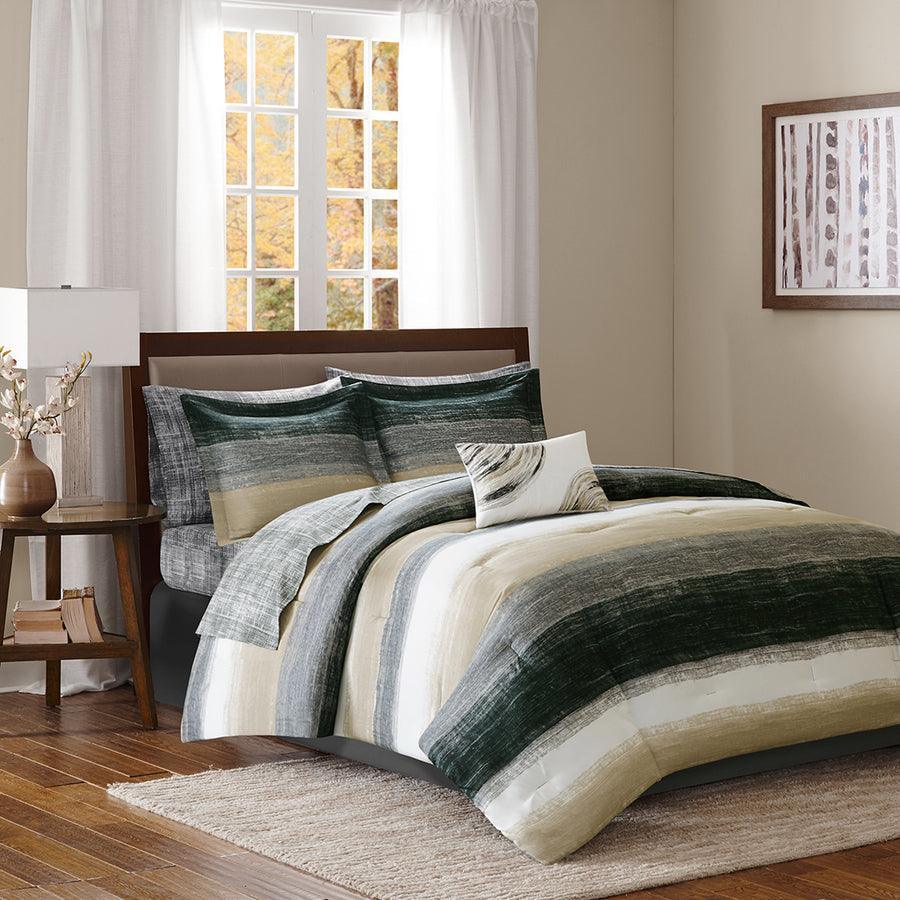 Saben Complete Comforter and Cotton Sheet Set Taupe Queen Olliix.com