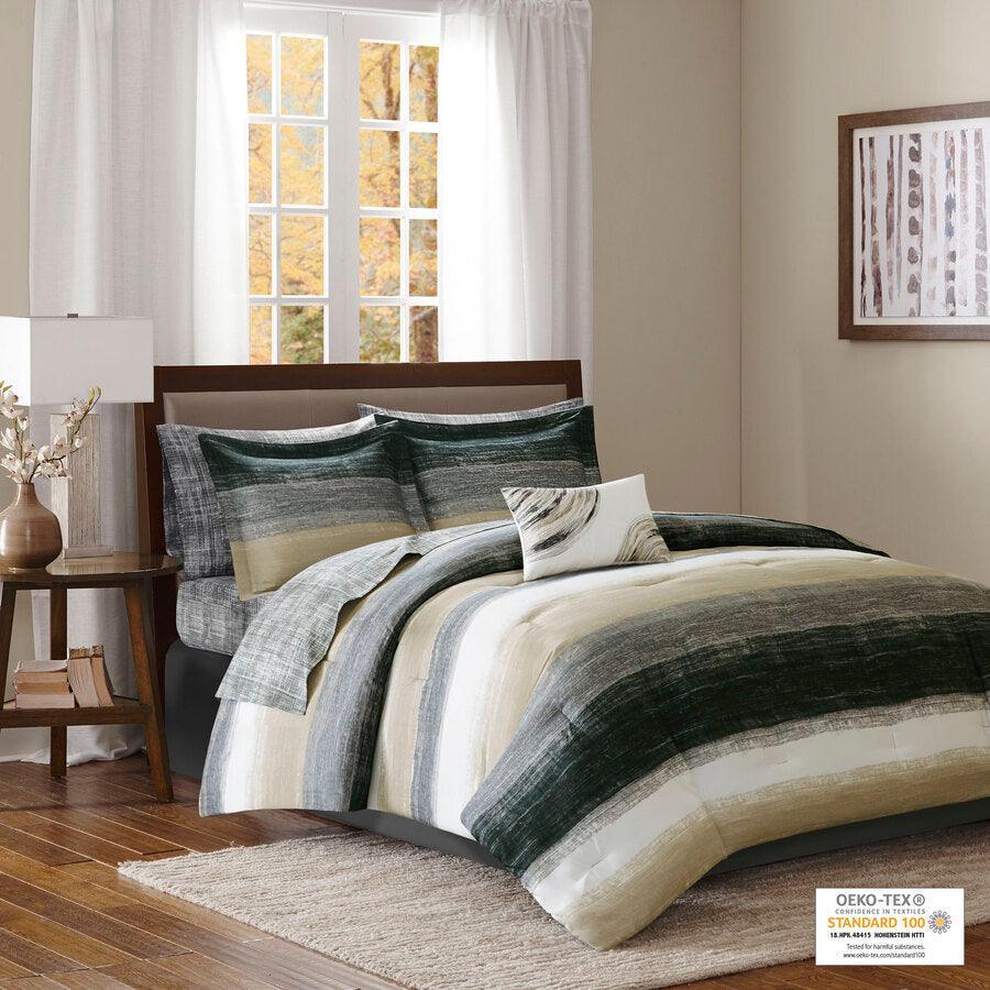 Saben Complete Comforter and Cotton Sheet Set Taupe Queen Olliix.com