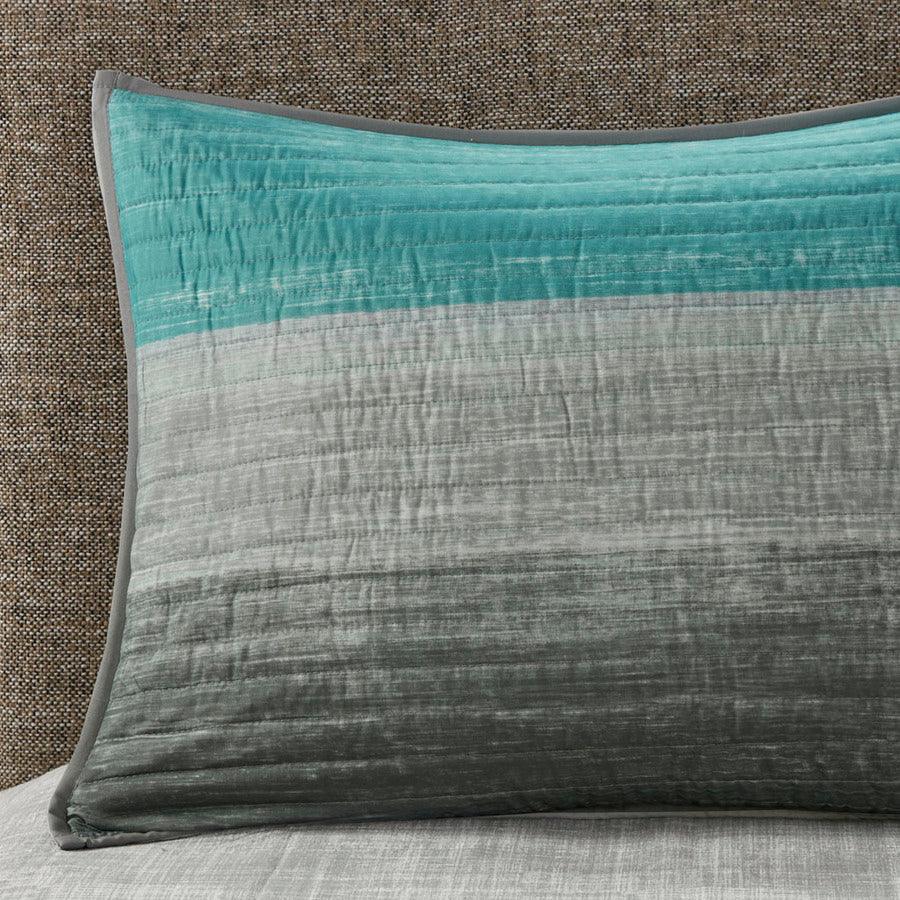 Saben Transitional Complete Reversible Coverlet and Cotton Sheet Set Cal King Aqua Olliix.com