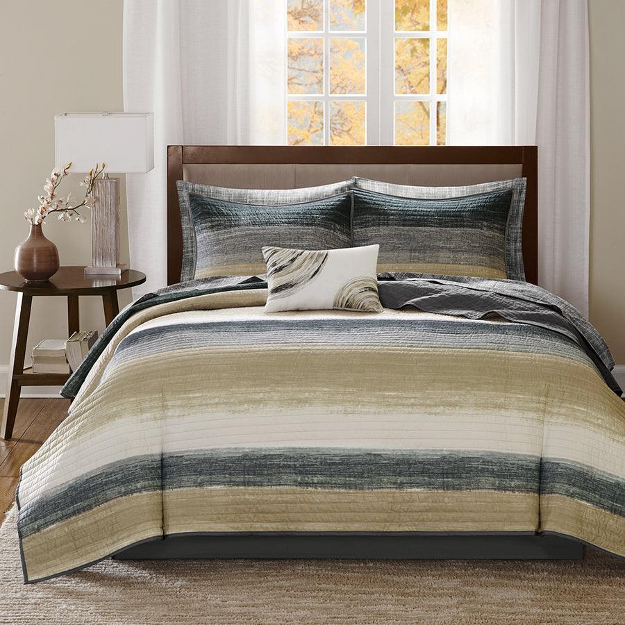 Saben Transitional Complete Reversible Coverlet and Cotton Sheet Set Cal King Taupe Olliix.com