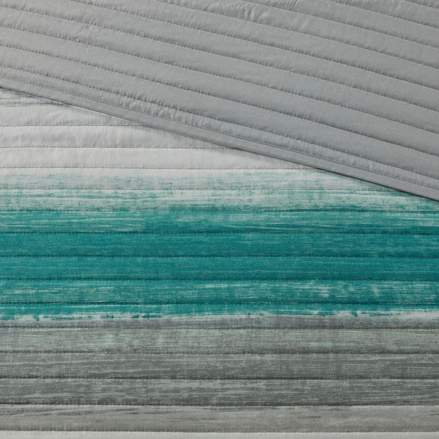 Saben Transitional Complete Reversible Coverlet and Cotton Sheet Set Queen Aqua Olliix.com