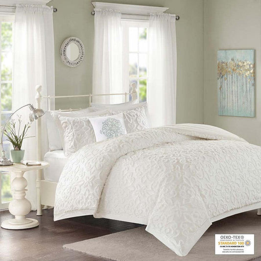 Sabrina 4 Piece 36 "W Tufted Chenille Comforter Set White King/Cal King Olliix.com