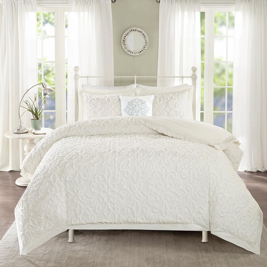 Sabrina 4 Piece 36 "W Tufted Chenille Comforter Set White King/Cal King Olliix.com