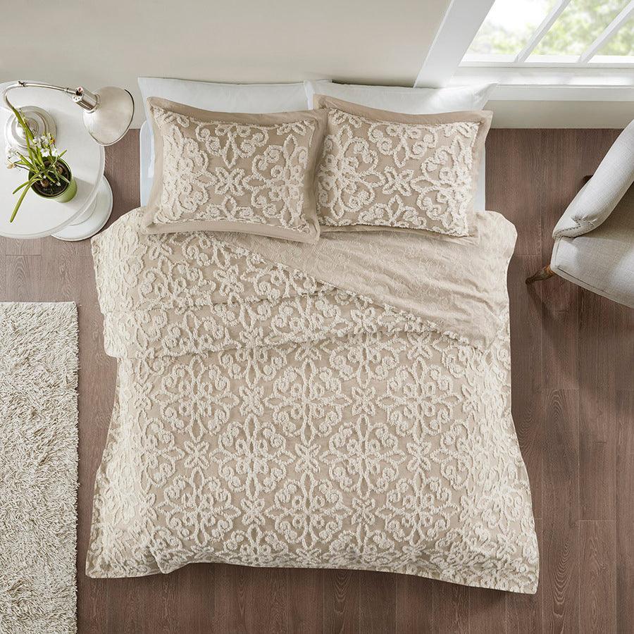 Sabrina King/California King 3 Piece Tufted Cotton Chenille Bedspread Set Taupe Olliix.com