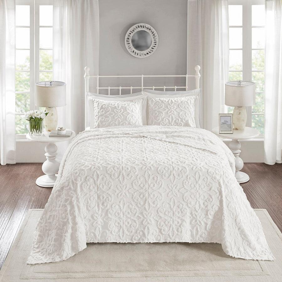 Sabrina King/California King 3 Piece Tufted Cotton Chenille Bedspread Set White Olliix.com